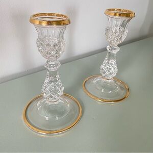 Pair of Cristal D’Arques-Durand “Longchamp gold Lead Cristal candlestick holder